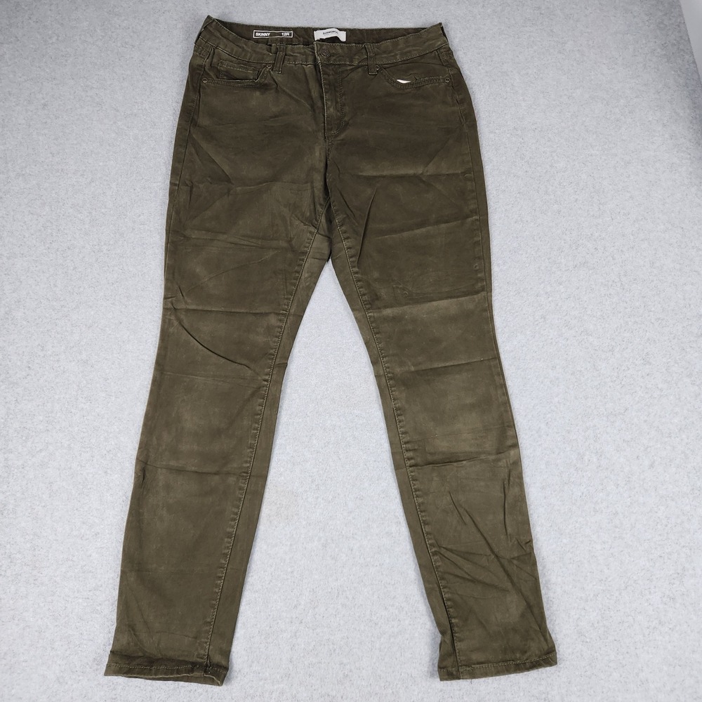 Sonoma Goods For Life Skinny Pants Women 12R Olive Green Cotton Stretch Mid Rise